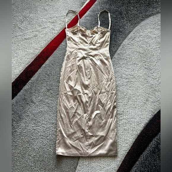 Oh Polly Gold Satin Cupped Slip MIDI Dress - Picture 3 of 3